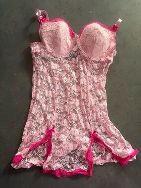 Native Pink Lace Chemise with Hot Pink Trim